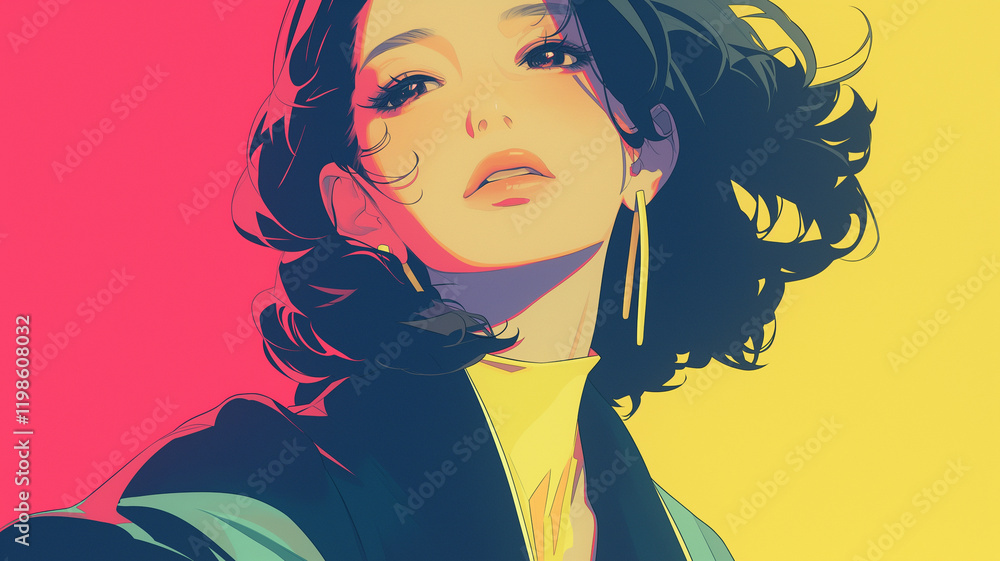 Fototapeta premium 昔流行した日本のアニメをイメージしたイラスト。懐かしい雰囲気。昭和。レトロポップ,日本,懐かしい,エモーショナル