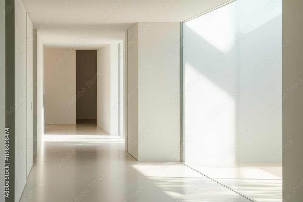 Fototapeta premium Modern corridor with natural light highlighting minimalist architecture in a contemporary setting