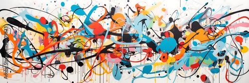 Abstract Expressionist Canvas: A bold and vibrant abstract expressionist painting bursts with color and energy, a dynamic composition of swirling lines, splatters, and drips.