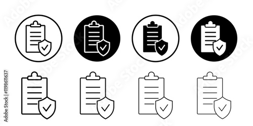 Insurance policy icon black and white vector sign