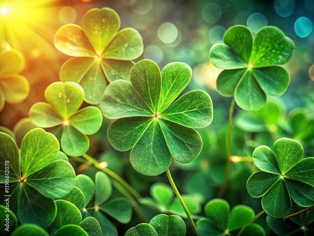 Lush Green Shamrock Leaves on Vibrant Background - St. Patrick's Day Stock Photo Lush Green Shamrock Leaves on Vibrant Background - St. Patrick's Day Stock Photo