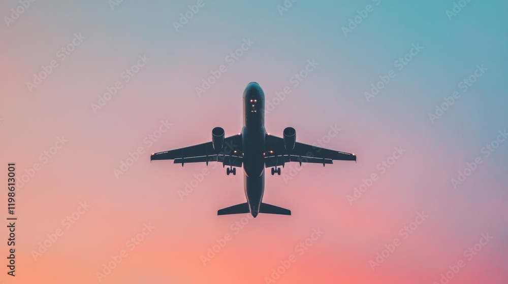 Airplane Landing Sunset Sky Silhouette Minimalist Travel Poster