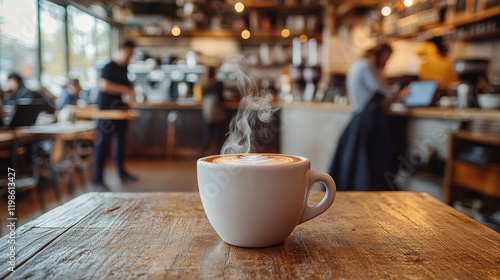 Wallpaper Mural Steaming latte art in a bustling coffee shop Torontodigital.ca