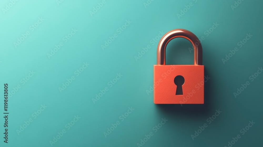 Orange Padlock on Teal Background - Security Concept Orange Padlock on Teal Background - Security Concept