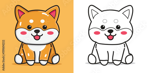 a Cute Shiba Inu Illustration Character for Design Element or Coloring Book Element