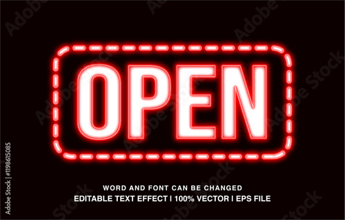editable text effect neon red open