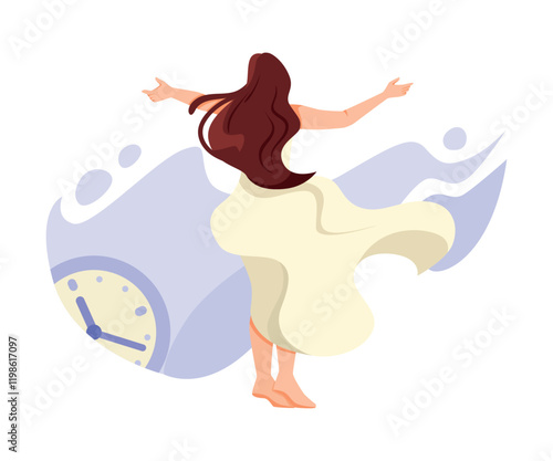 Woman and Time Management with Clock Dial Vector Illustration