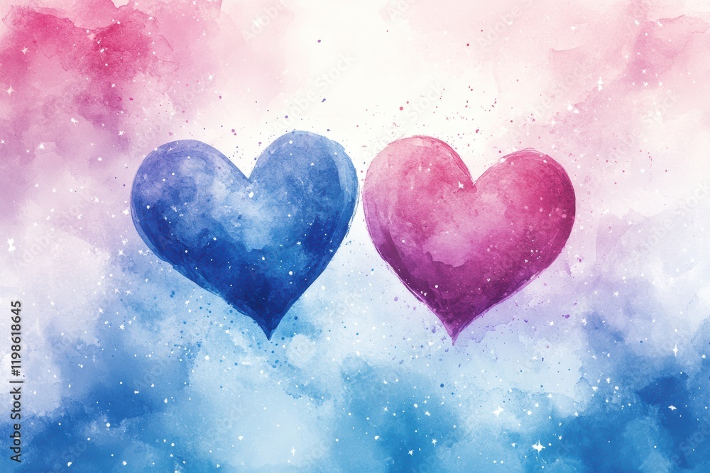 Obraz premium Romantic Heart Shapes in Watercolor with Abstract Background