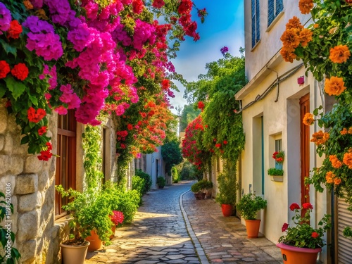 Bodrum, Turkey Street Scene with Vibrant Flowers - May 29, 2010