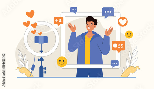 An engaging representation of an influencer live streaming, with an interactive comment section and high engagement metrics, showcasing the excitement of real-time audience interaction.