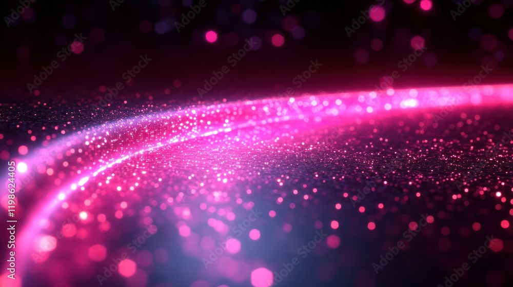 Obraz premium Pink sparkle trail, dark background, bokeh, abstract design, website