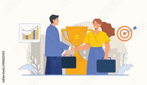 Celebrate the spirit of partnership with this powerful depiction of business partners collaborating and achieving their shared goals through teamwork and dedication.