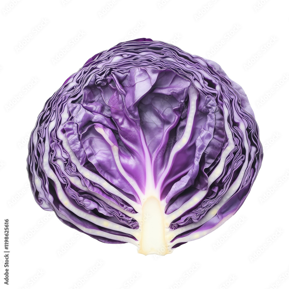 Obraz premium Fresh ripe whole cabbage isolated on transparency background, top view, white background