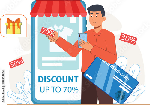 Reward your loyal customers with this eye-catching illustration showcasing discounts and membership benefits through an exclusive loyalty program.