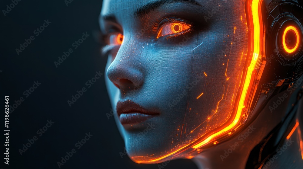 Futuristic Woman, Glowing Circuits, Dark Background, AI Concept Futuristic Woman, Glowing Circuits, Dark Background, AI Concept