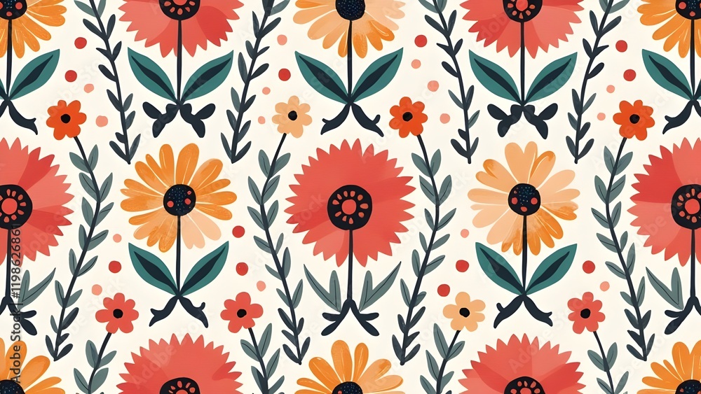 Seamless Boho Design with Geometric Patterns and Floral Accents Seamless Boho Design with Geometric Patterns and Floral Accents