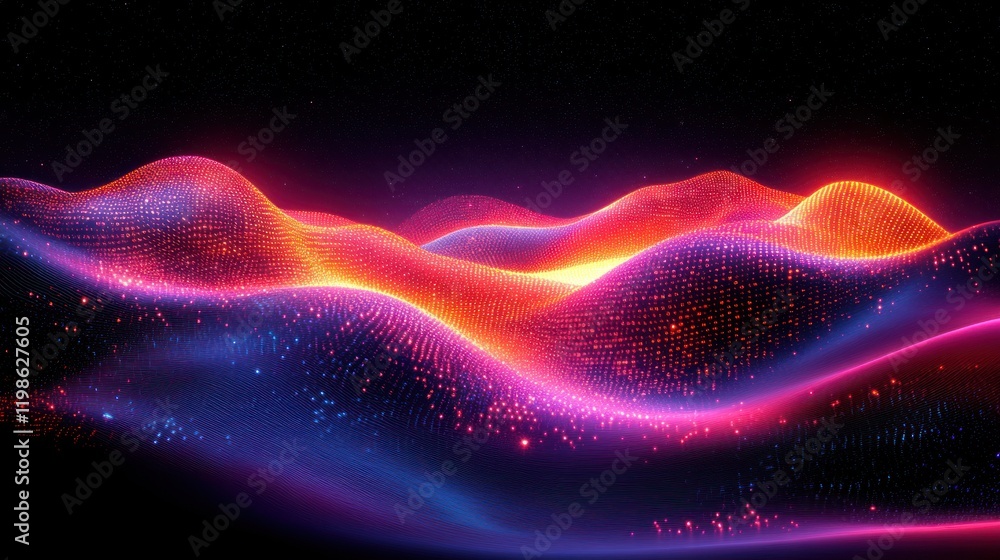 Fototapeta premium Neon energy waves flow dark space; digital art