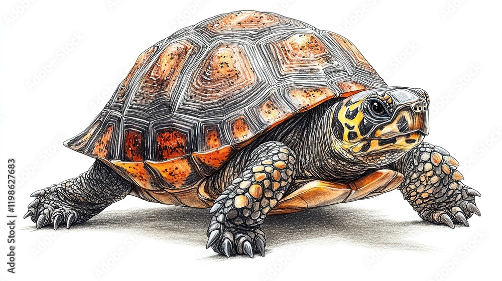 Obraz premium A detailed illustration of a turtle showcasing its intricate shell patterns and textures.