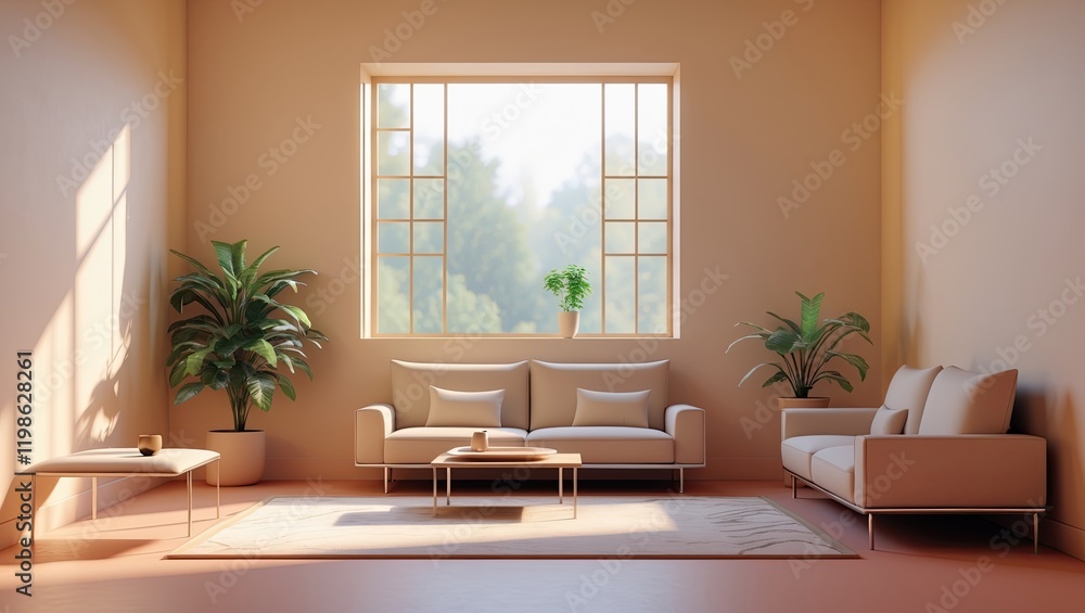 Fototapeta premium Minimalist living room with clean and bright lines