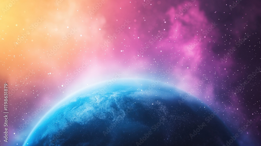 Fototapeta premium Vibrant Cosmic Landscape with Planet and Colorful Nebula Background
