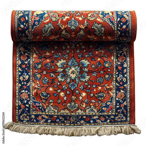 Persian rug rolled up isolated on transparent background.
