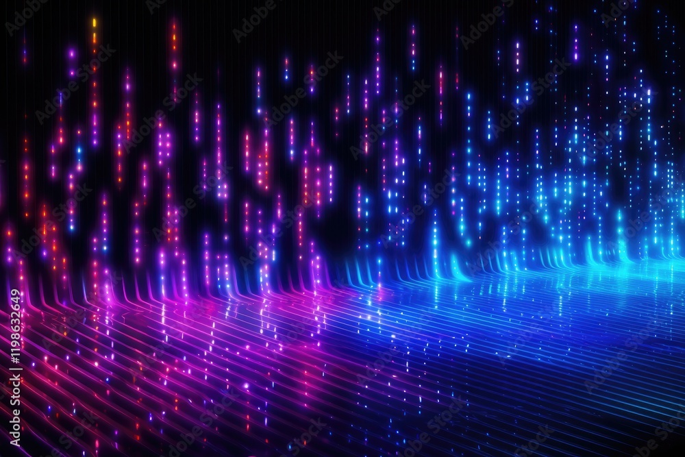 Neon binary code pattern dynamically moving in vibrant colors creates a mesmerizing digital display, showcasing a blend of technology and art Neon binary code pattern dynamically moving in vibrant colors creates a mesmerizing digital display, showcasing a blend of technology and art