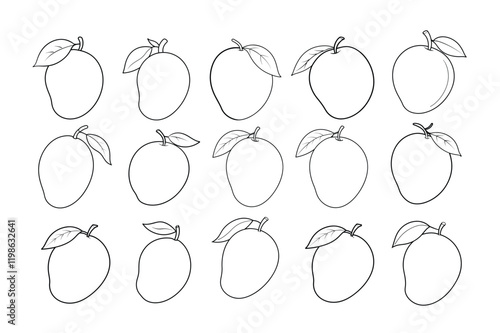 Mango Fruit outline Coloring Page,mango coloring page for kids,on White Background for Preschool Activity.
