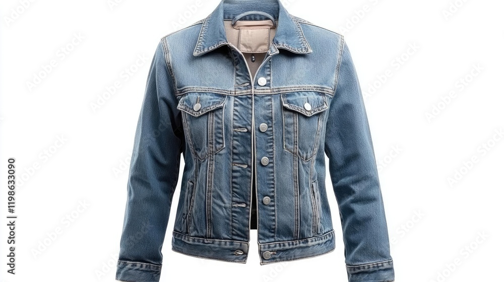 Light blue denim jacket, studio shot, clothing fashion, online shopping Light blue denim jacket, studio shot, clothing fashion, online shopping