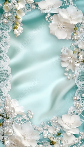 Elegant floral frame on silk background, wedding invitation design