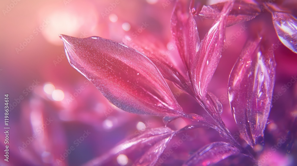 Naklejka premium Closeup macro shot of pink leaves with dreamy bokeh background, soft light