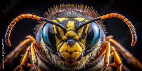 Close-up of a Fierce European Bee-Wolf (Philanthus triangulum) Hunting Honeybees photo