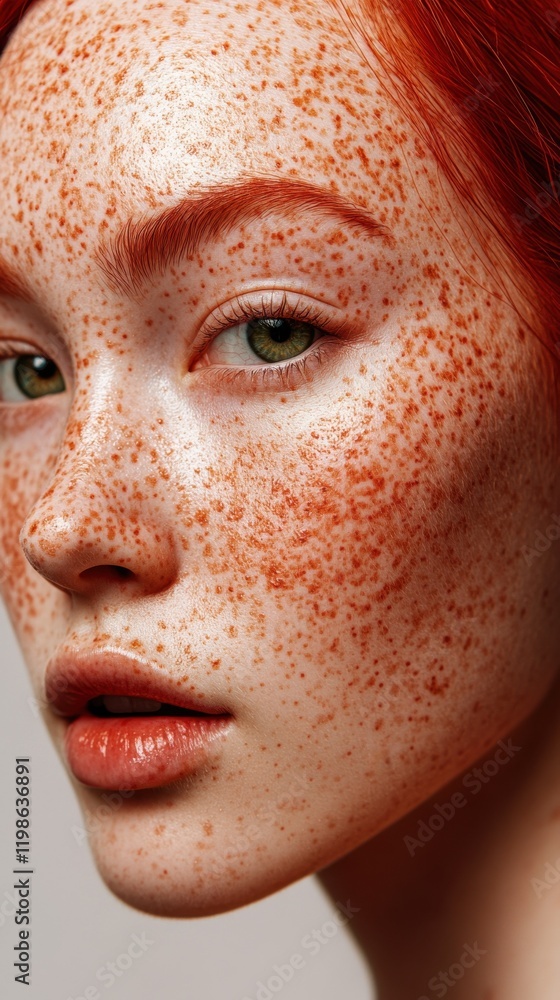Close-Up a young woman with vibrant red hair Applying Liquid Foundation with Makeup Brush Close-Up a young woman with vibrant red hair Applying Liquid Foundation with Makeup Brush