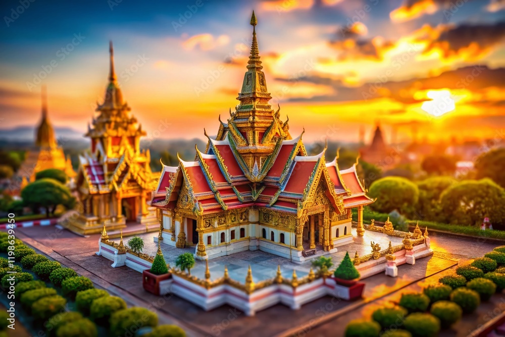 Fototapeta premium Miniature Buddhist Temple Wat Sao Thong Thong, Lopburi, Thailand - Tilt-Shift Photography