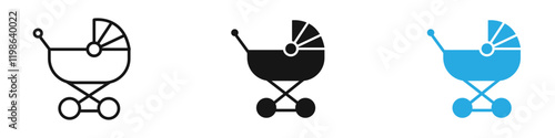 Baby carriage icon black white vector outline