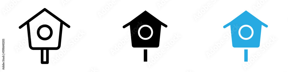 Bird house icon black white vector outline Bird house icon black white vector outline