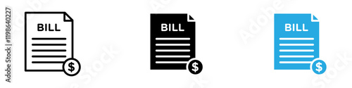 Bill paid icon black white vector outline