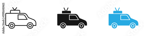 Broadcast van icon black white vector outline