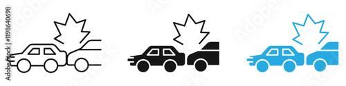 Car accident icon black white vector outline