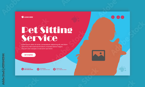 Pet sitting service horizontal banner design and pet food and accessories  sale flat banner design template