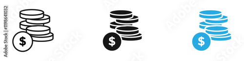 Coins stack icon black white vector outline