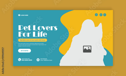 Pet care and grooming  horizontal banner design and pet food and accessories  sale flat banner design template