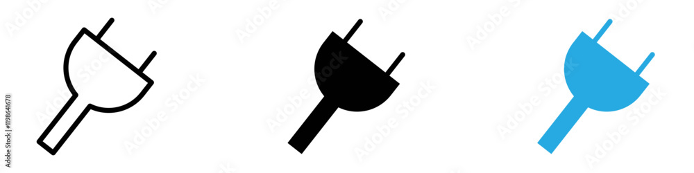 Electric plug icon black white vector outline Electric plug icon black white vector outline