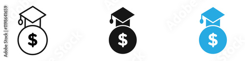 Education cost icon black white vector outline