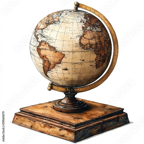 A vintage globe on a wooden base, depicting world geography for educational purposes.