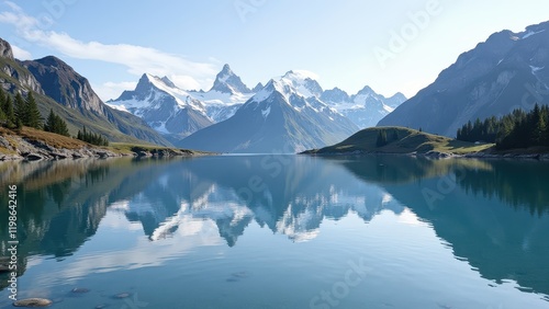 Wallpaper Mural A breathtaking panorama captures a majestic mountain range with a serene, deep teal lake mirroring their grandeur against a vibrant sky Torontodigital.ca