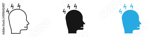 Headache icon black white vector outline