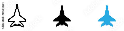Military aircraft icon black white vector outline