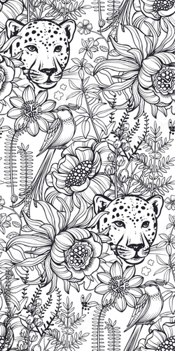 Wallpaper Mural Vector seamless pattern with tropical plants and flowers, wild animals and birds Torontodigital.ca