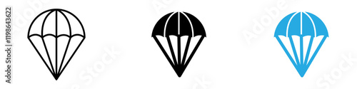 Parachute icon black white vector outline