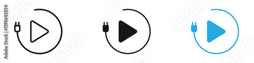 Plug and play icon black white vector outline